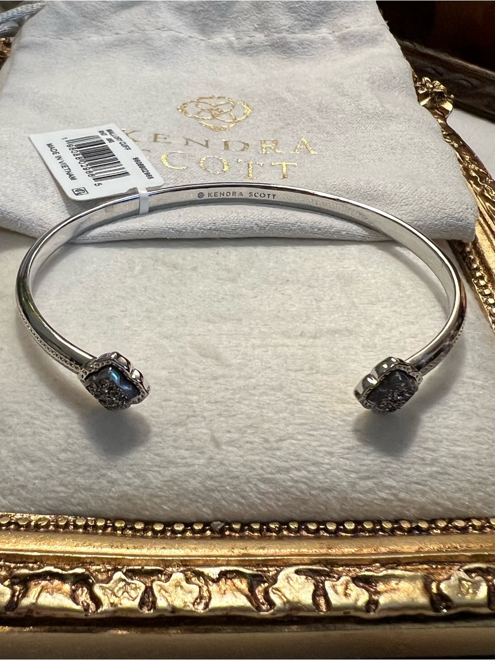 Scott Silver Open Cuff Bracelet with Gray Stones
